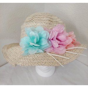 Elli By Capelli Girl's Floral Sparkly Wicker Style Sun Hat Size Girl's OSFM